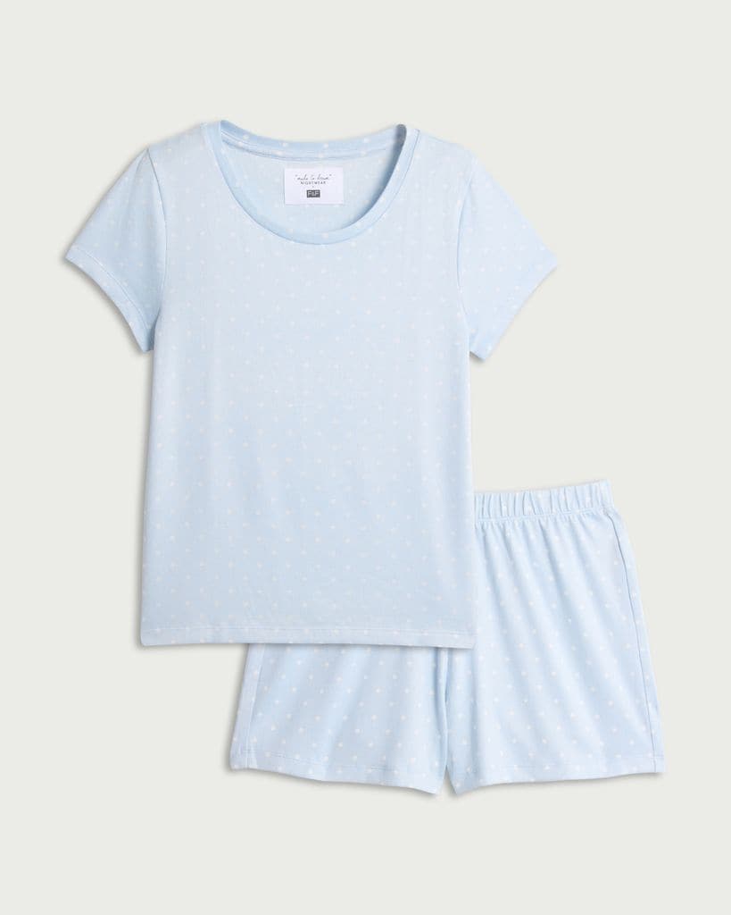 F&F Textured Polka Dot Short Pyjama Set in Multi Blue thumbnail 4
