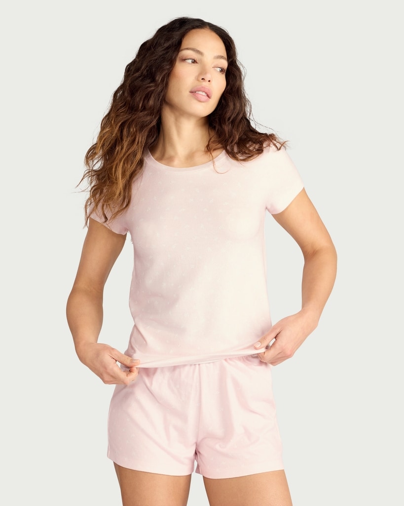 F&F Textured Ditsy Floral Short Pyjama Set in Multi Pink