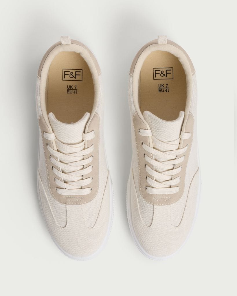 F&F Canvas Lace Up Trainers in Neutral thumbnail 2