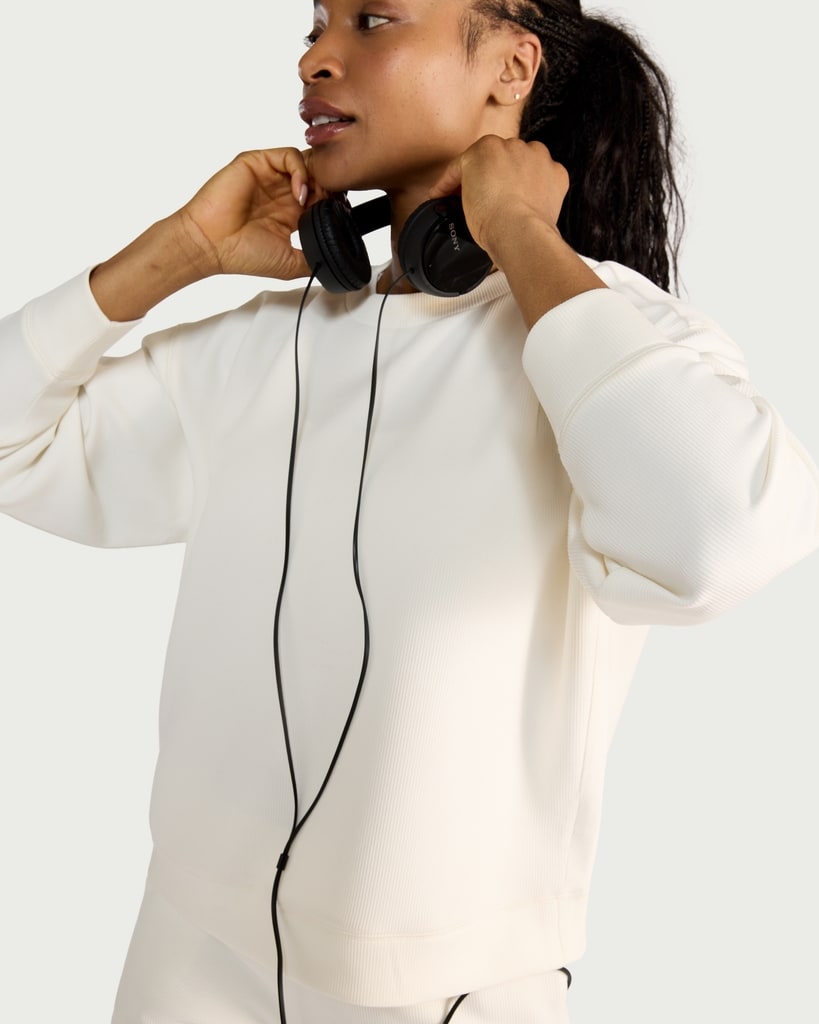 F&F Active AFTERCLASS Ribbed Crew Neck Sweatshirt in Cream
