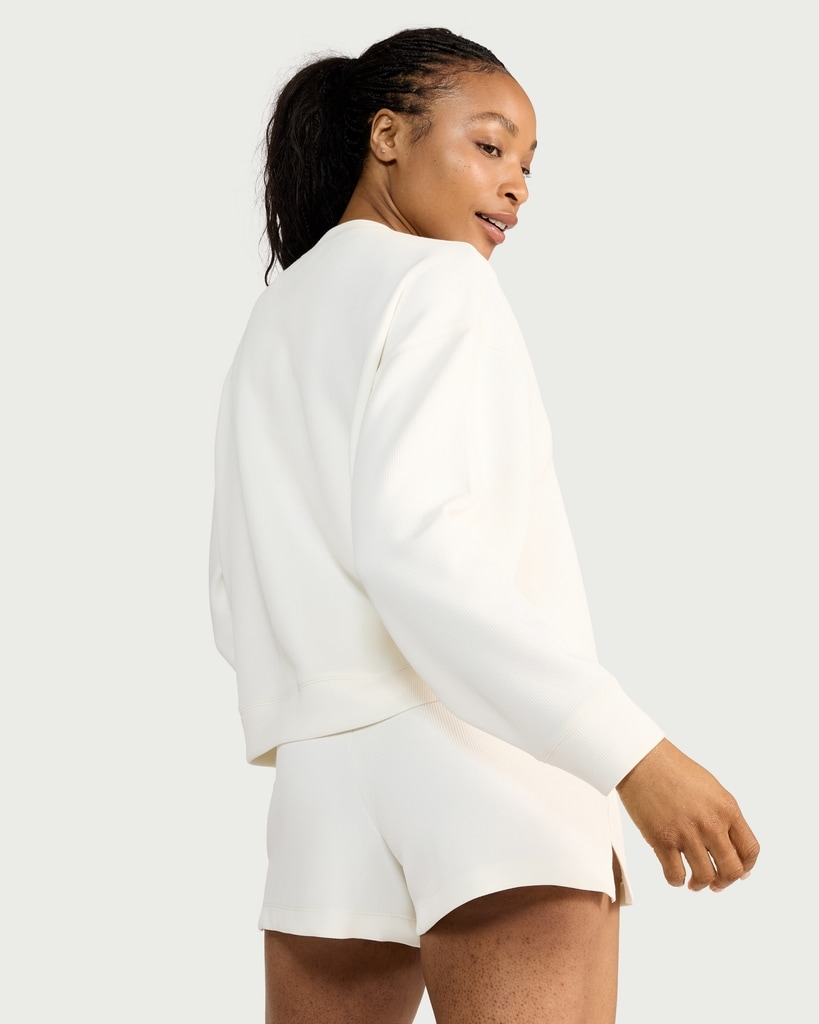 F&F Active AFTERCLASS Ribbed Crew Neck Sweatshirt in Cream thumbnail 3