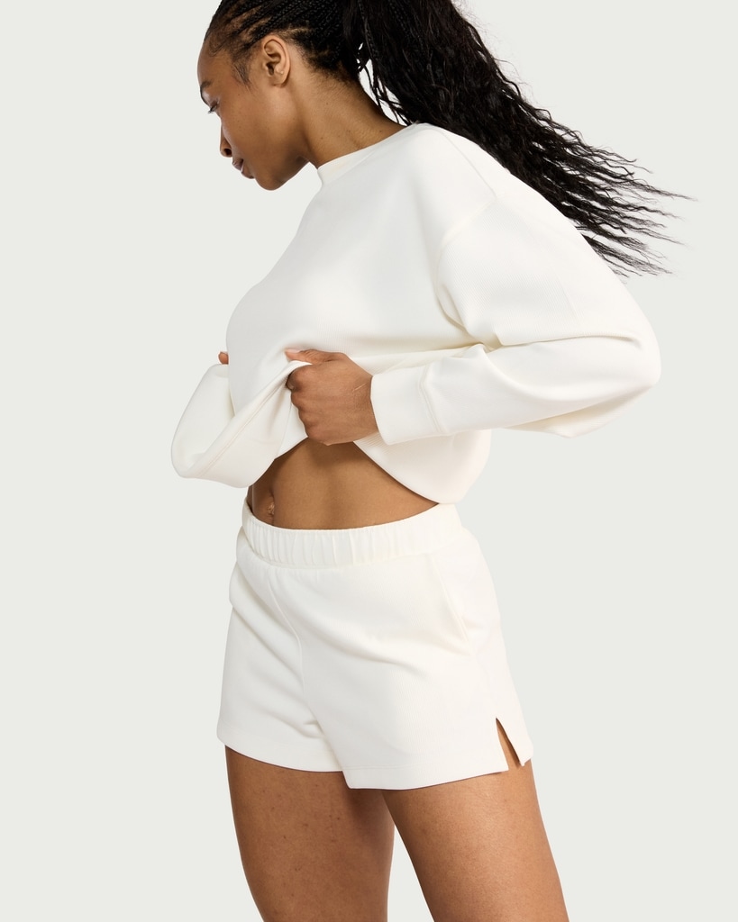F&F Active AFTERCLASS Ribbed Co-ord Shorts in Cream