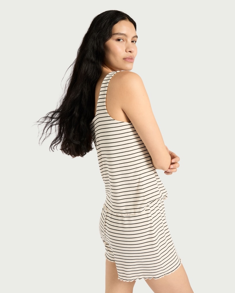 F&F Ribbed Striped Pyjama Set in Multi White thumbnail 4