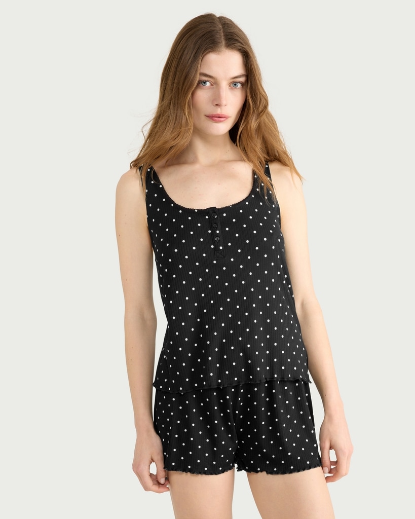 F&F 2-Piece Polka Dot Short Pyjama Set in Black