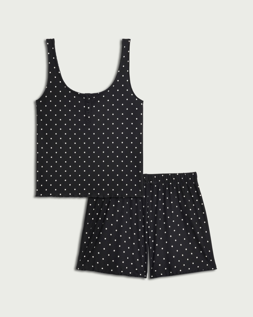 F&F 2-Piece Polka Dot Short Pyjama Set in Black thumbnail 4