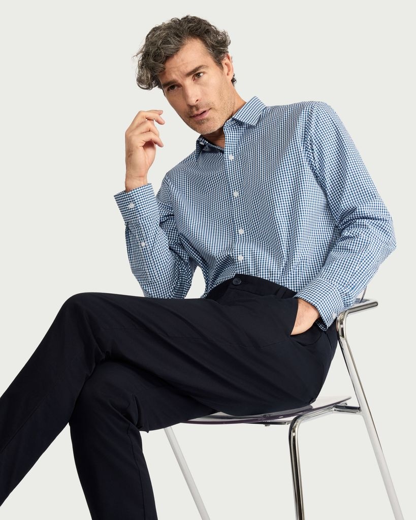 F&F Regular Fit Checked Long Sleeved Shirt in Multi Blue
