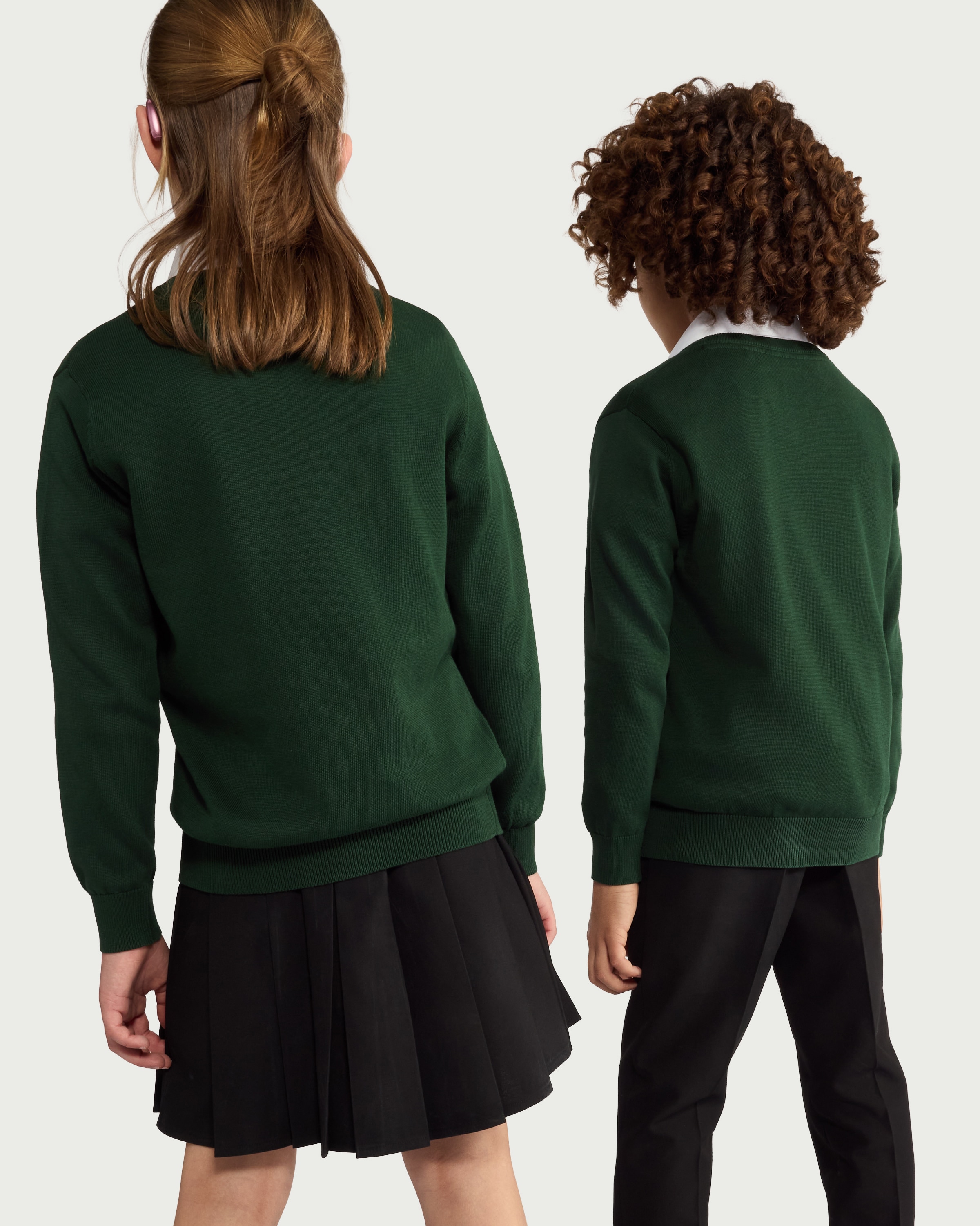 F&F School Unisex 2-Pack Pure Cotton V-Neck Jumpers in Green thumbnail 2