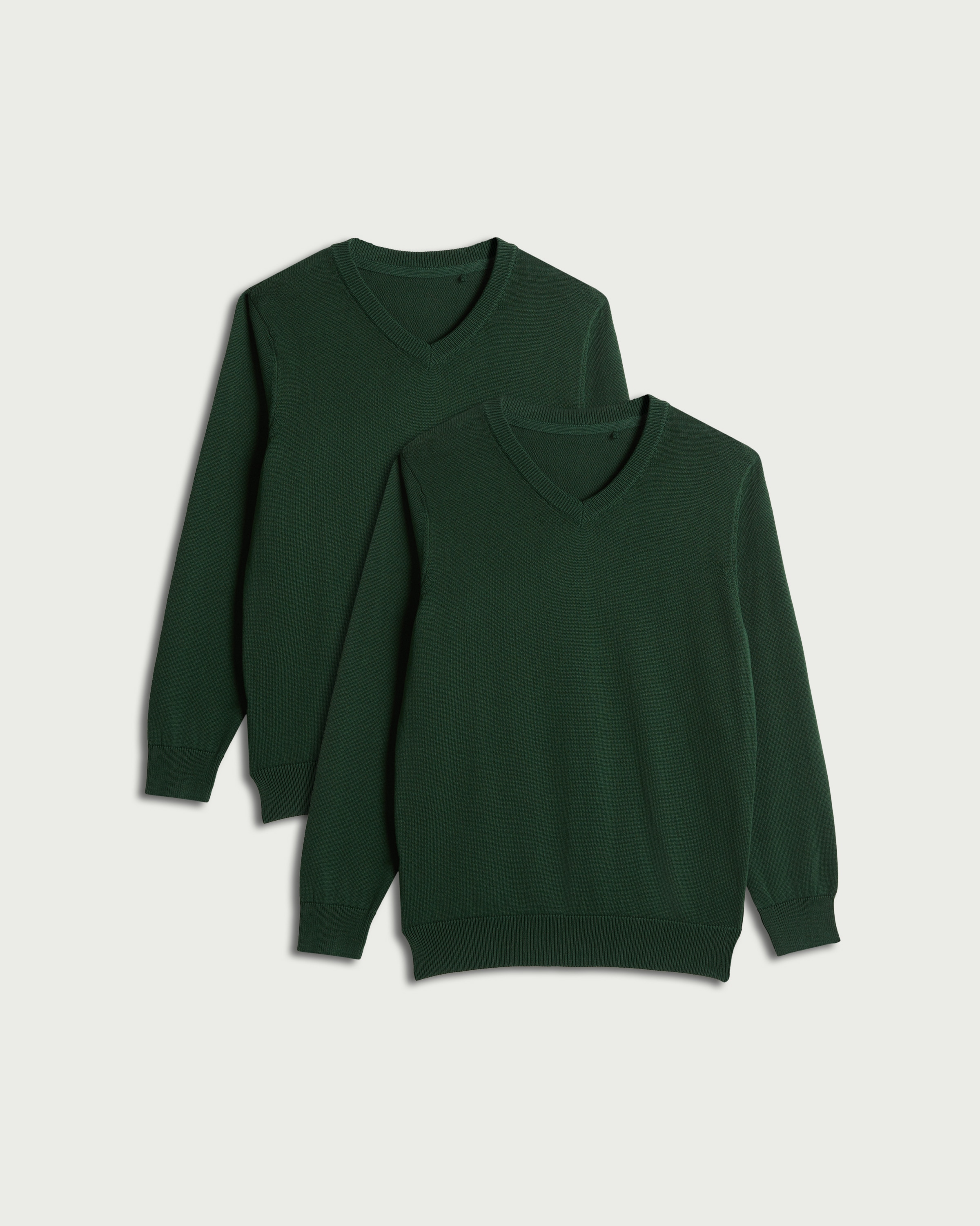 F&F School Unisex 2-Pack Pure Cotton V-Neck Jumpers in Green thumbnail 4