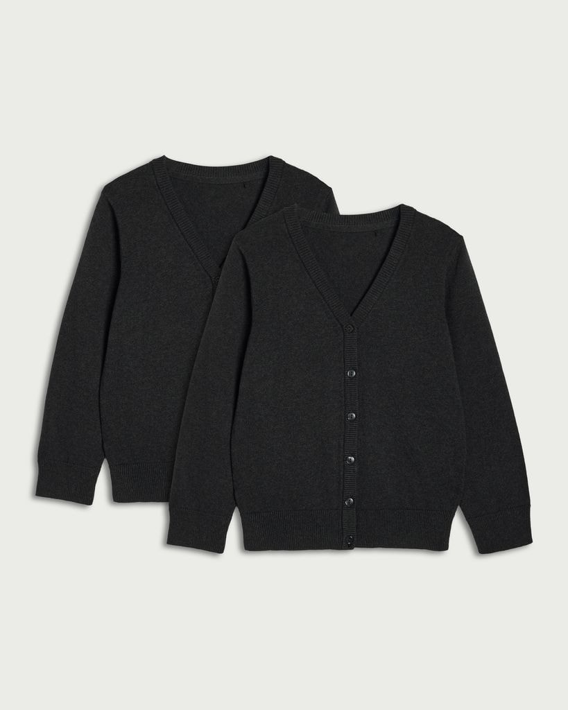 F&F School Unisex 2-Pack Pure Cotton Knitted Cardigans in Grey thumbnail 4