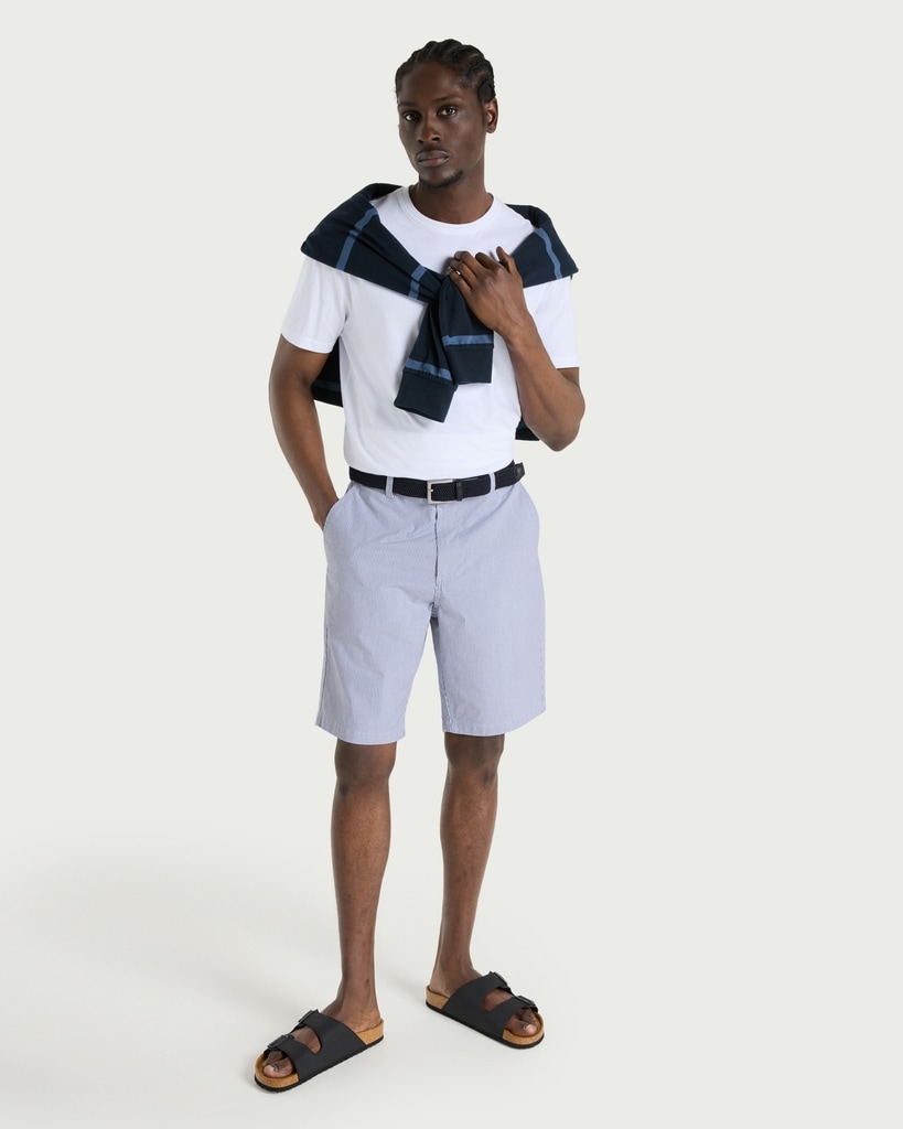 F&F Cotton Rich Striped Belted Chino Shorts in Blue