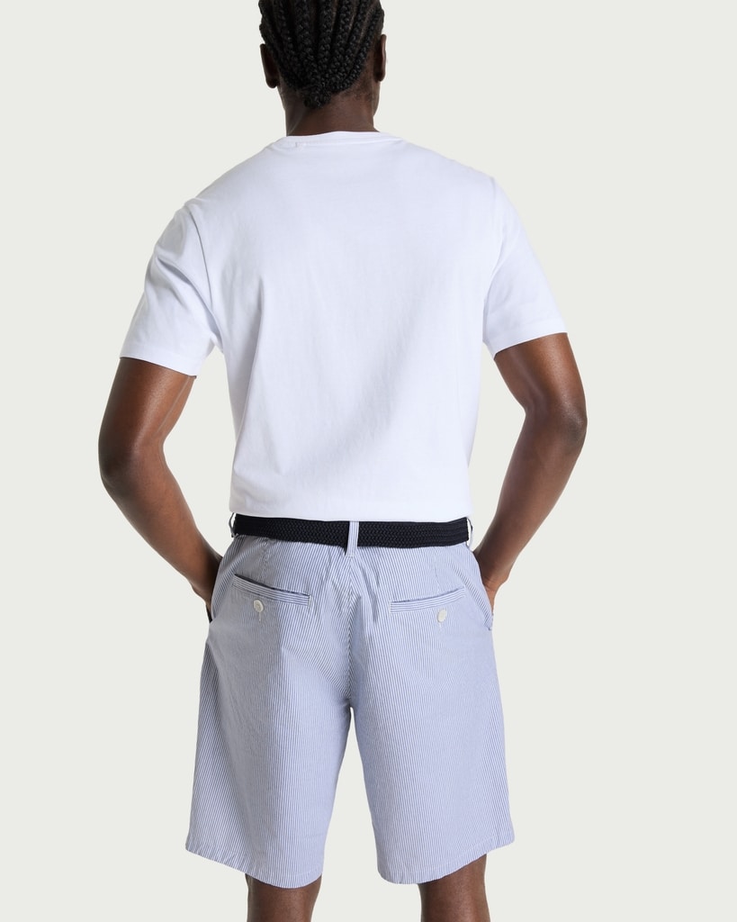 F&F Cotton Rich Striped Belted Chino Shorts in Blue thumbnail 3