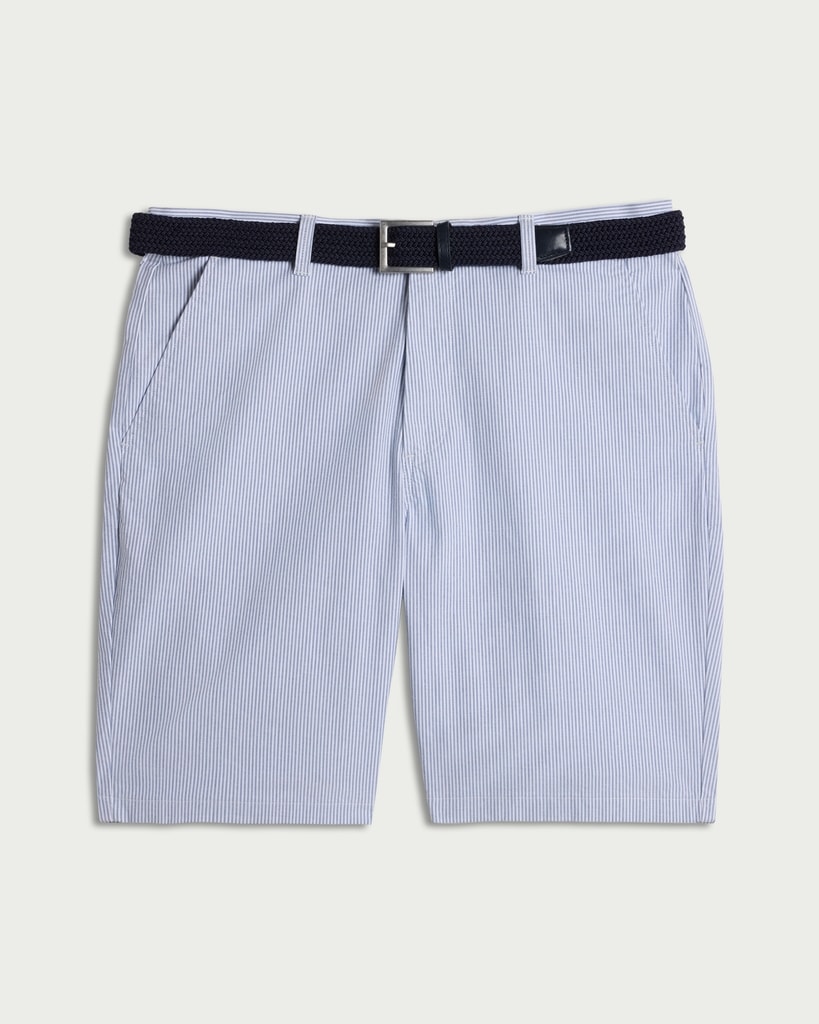 F&F Cotton Rich Striped Belted Chino Shorts in Blue thumbnail 4