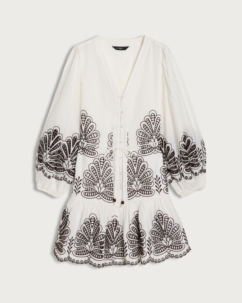 The F&F Edit Pure Cotton Embroidered Buttoned Mini Dress in Multi Red thumbnail 4