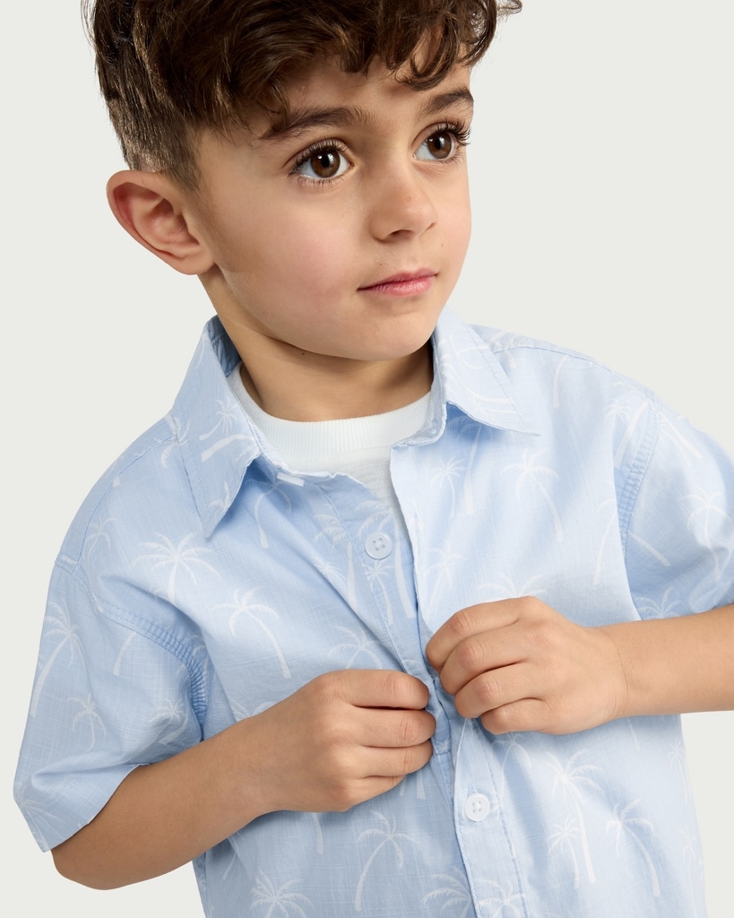 F&F Boys 2-Piece Palm Tree Print Shirt and T-Shirt Set in Blue