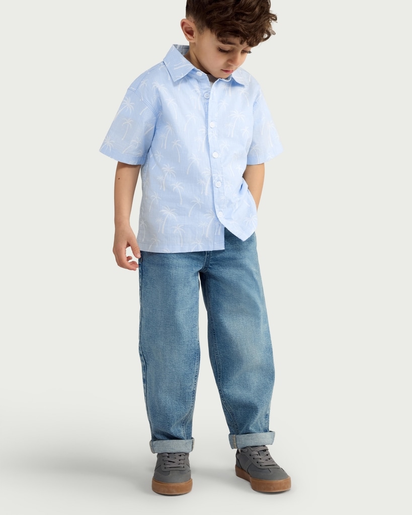 F&F Boys 2-Piece Palm Tree Print Shirt and T-Shirt Set in Blue thumbnail 2