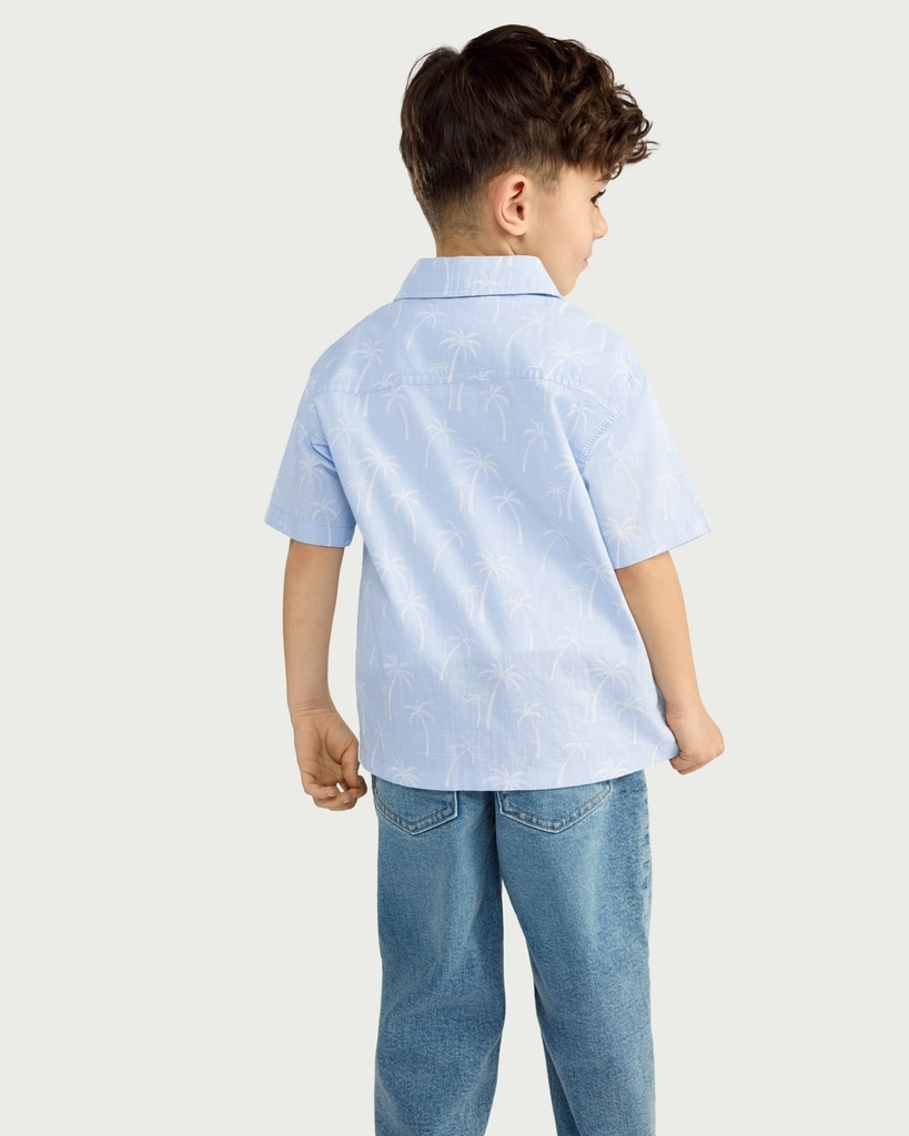 F&F Boys 2-Piece Palm Tree Print Shirt and T-Shirt Set in Blue thumbnail 3