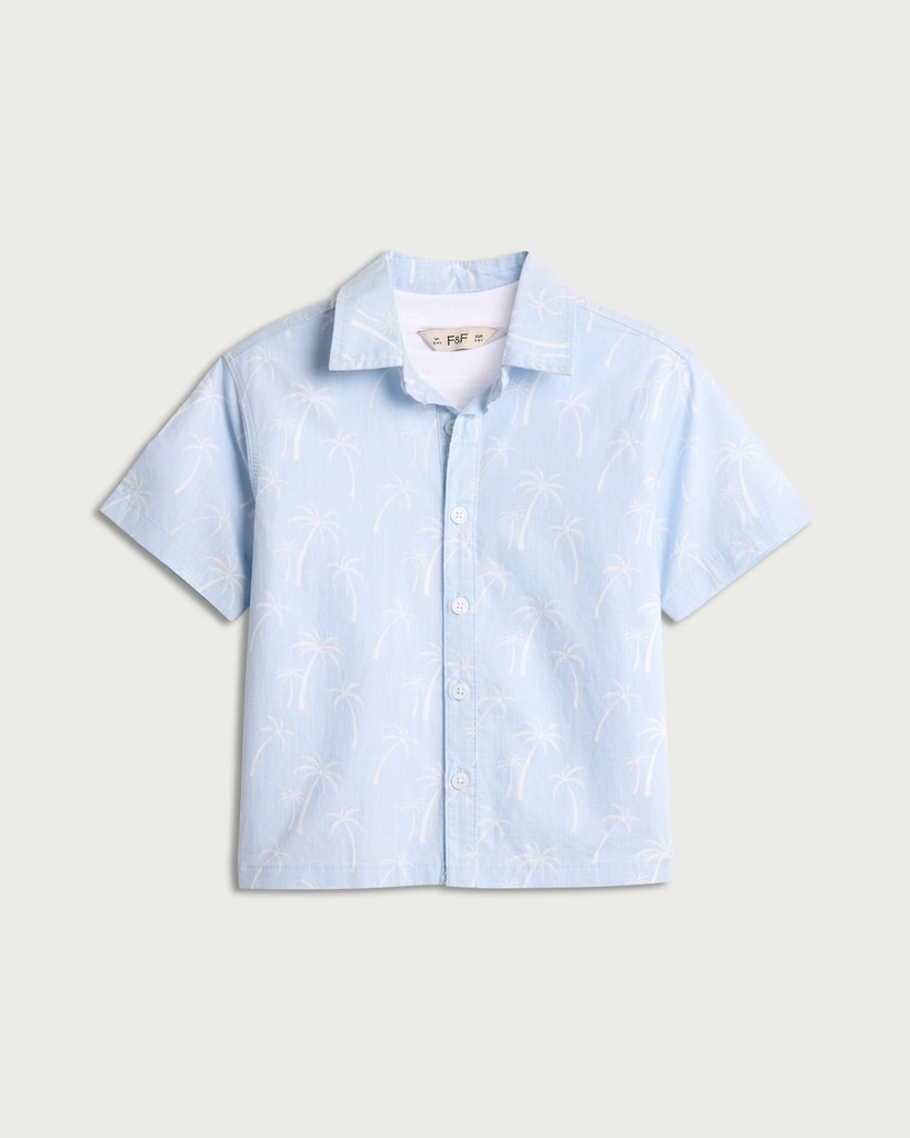 F&F Boys 2-Piece Palm Tree Print Shirt and T-Shirt Set in Blue thumbnail 4