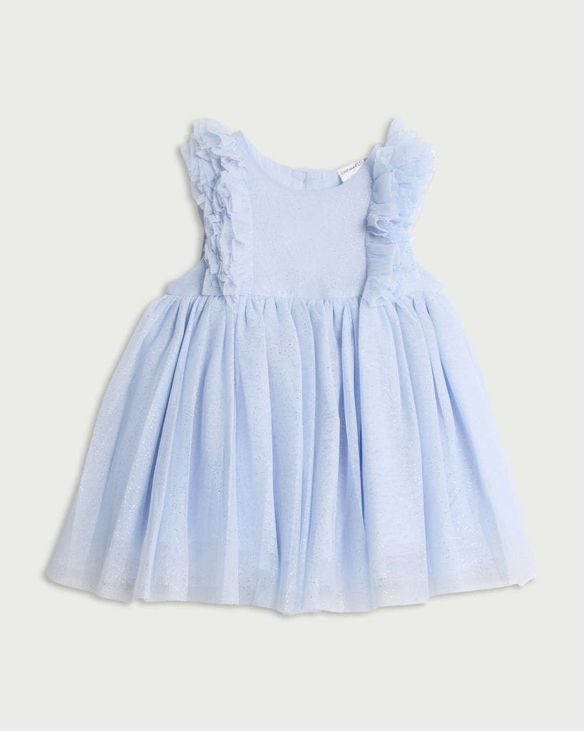 F&F Baby Ruffle Trim Sleeveless Dress in Blue