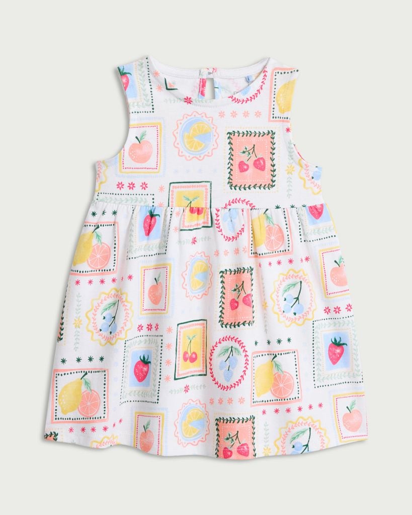F&F Baby Pure Cotton Fruit Print Sleeveless Dress in Cream