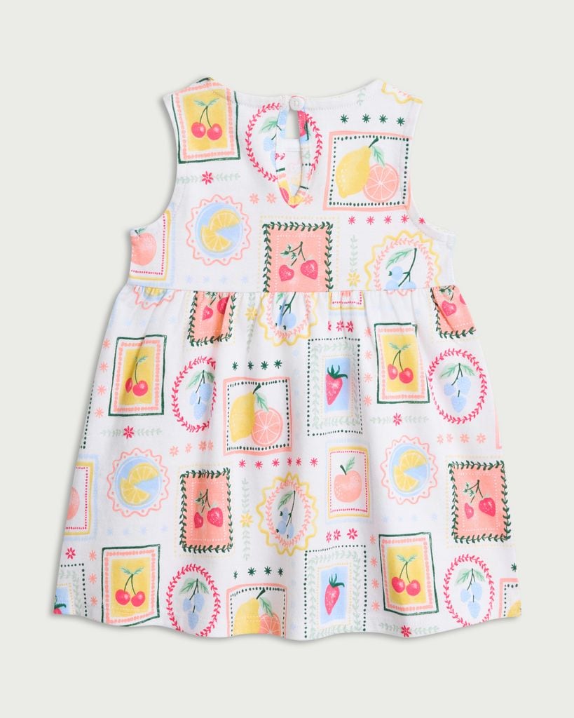 F&F Baby Pure Cotton Fruit Print Sleeveless Dress in Cream thumbnail 2