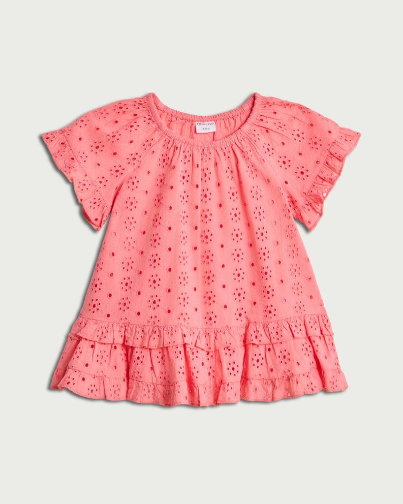 F&F Baby Pure Cotton Embroidered Short Sleeved Dress in Pink