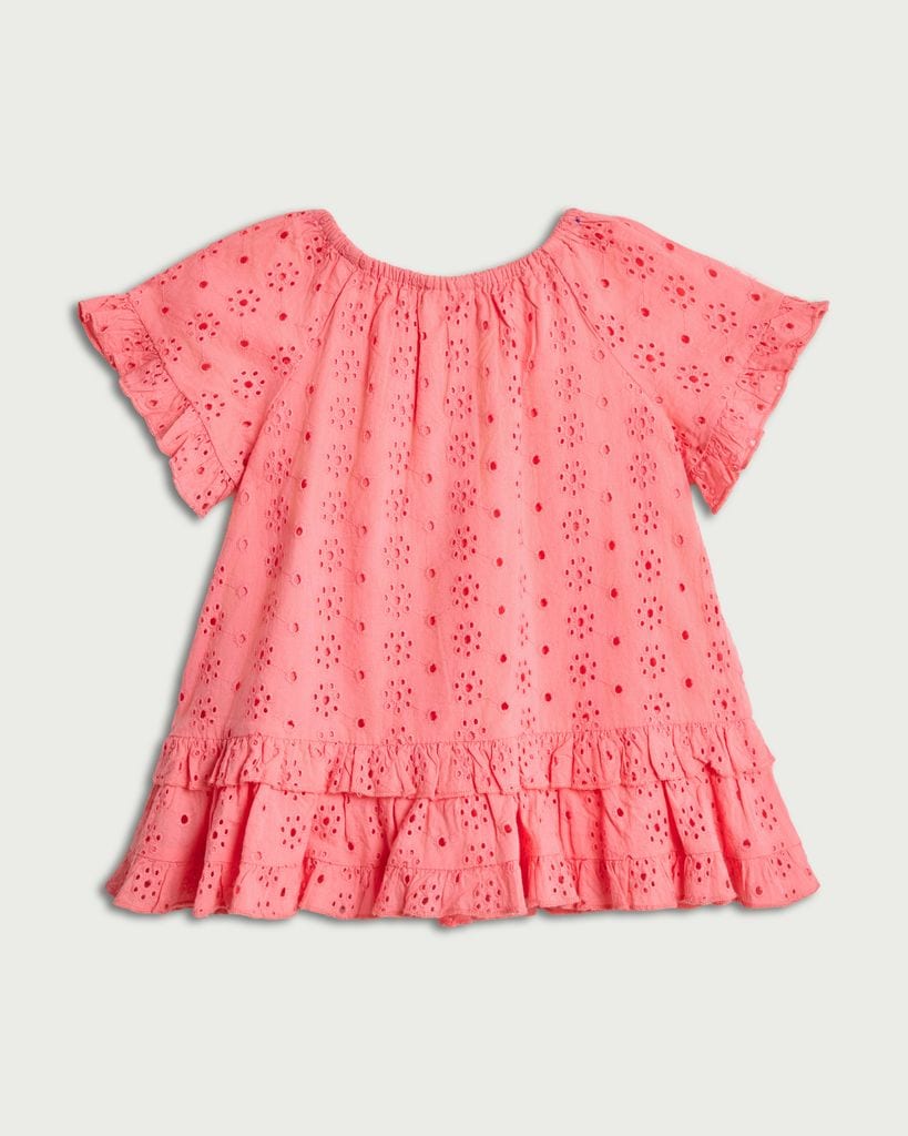 F&F Baby Pure Cotton Embroidered Short Sleeved Dress in Pink thumbnail 2