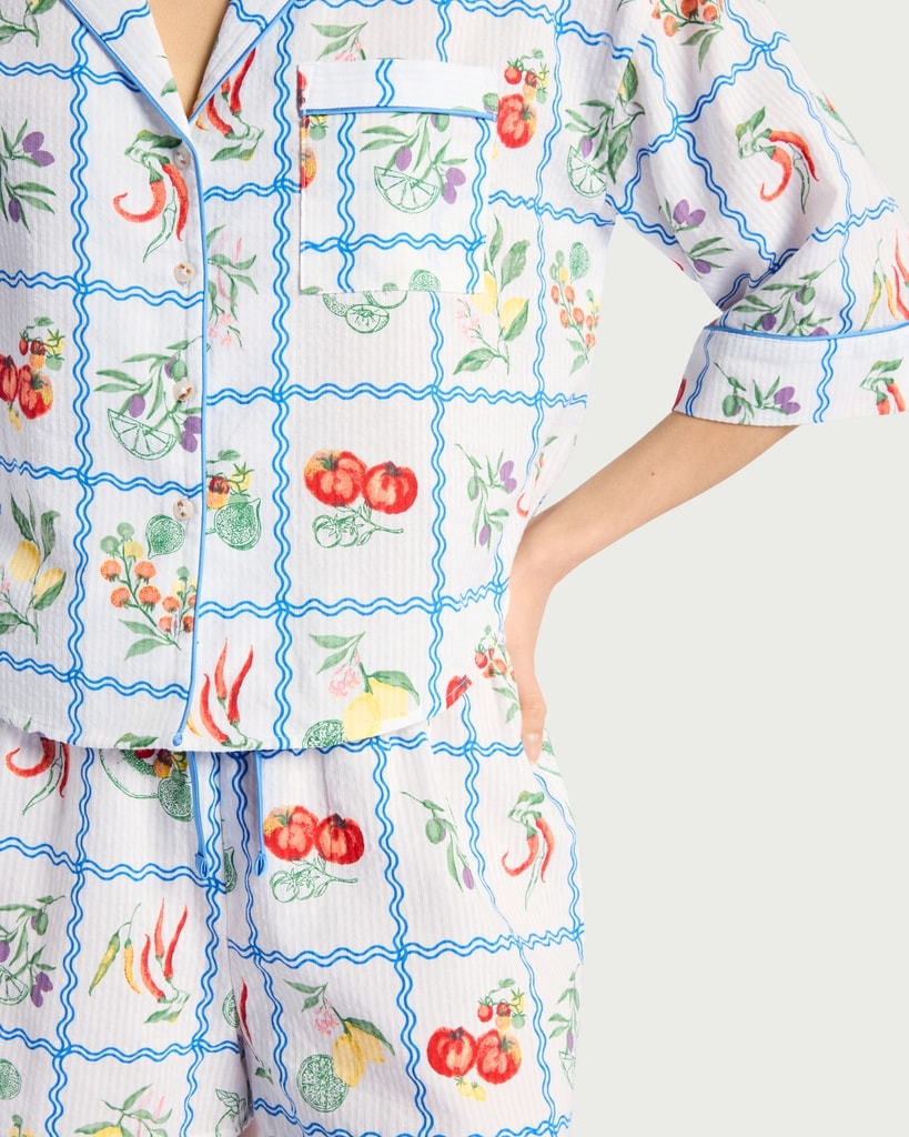 F&F Pure Cotton Fruit Print Pyjama Set in Multi White