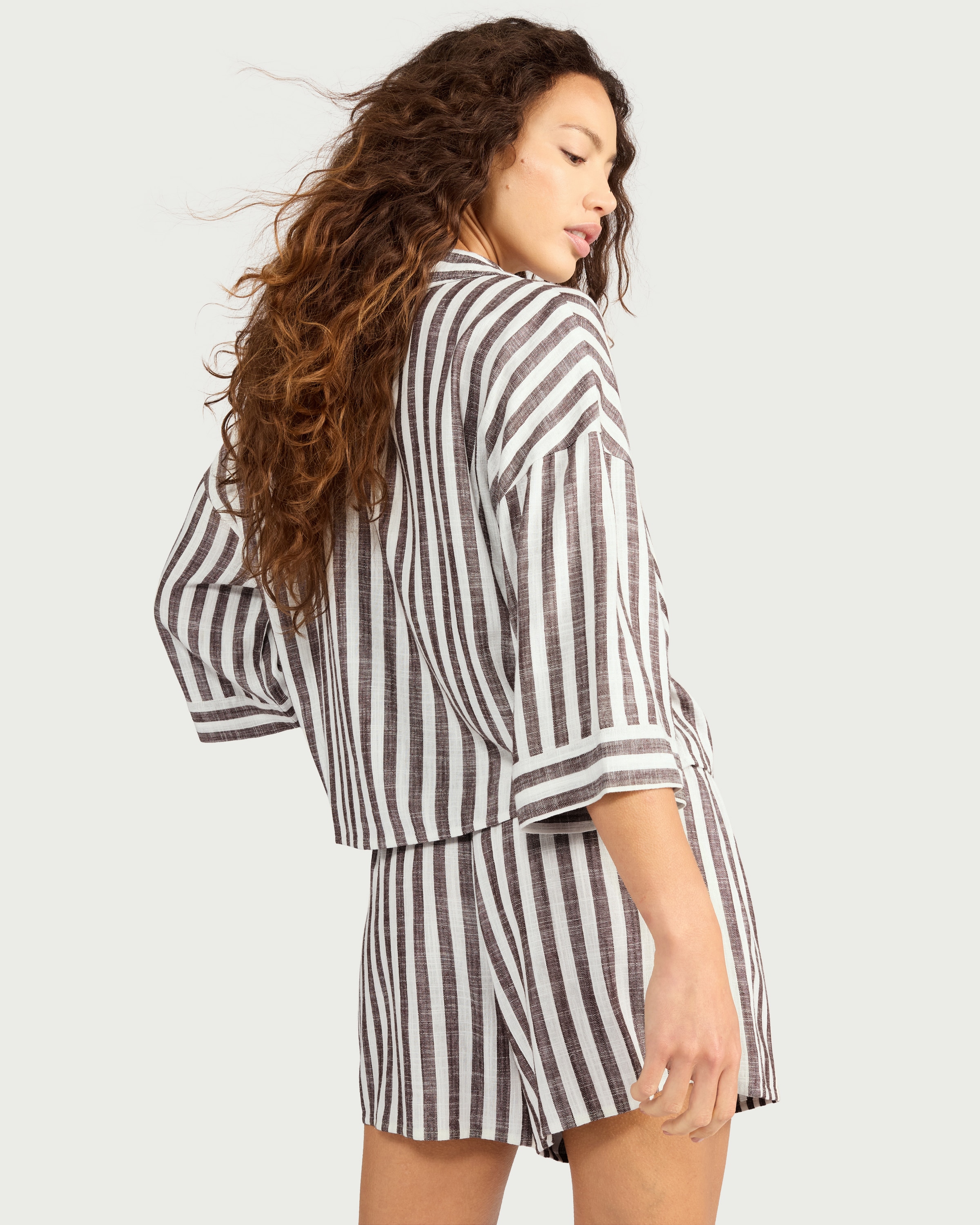 F&F 2-Piece Striped Pyjama Set in Brown thumbnail 3