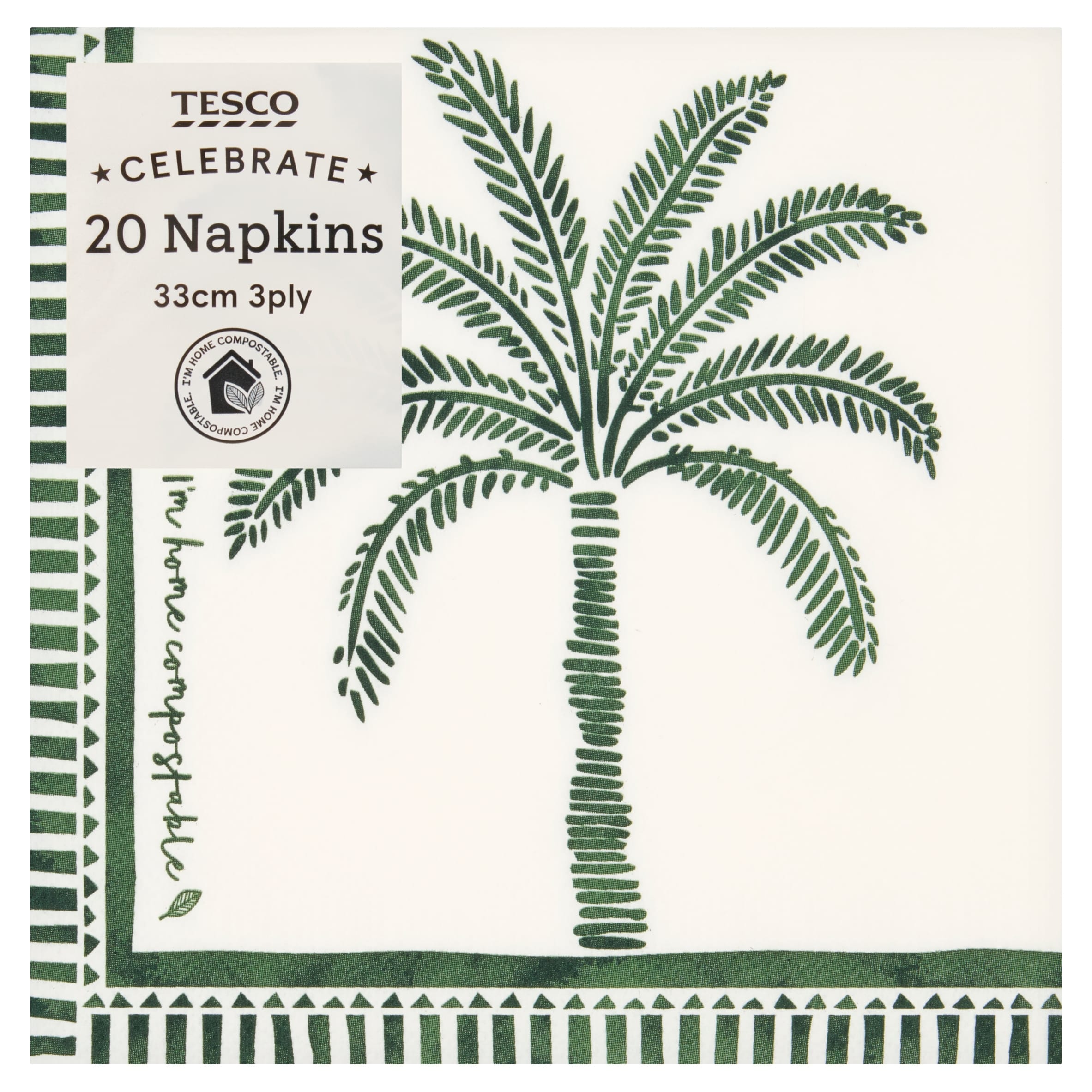 Tesco Palm Napkin 33cm 3ply 20 pack