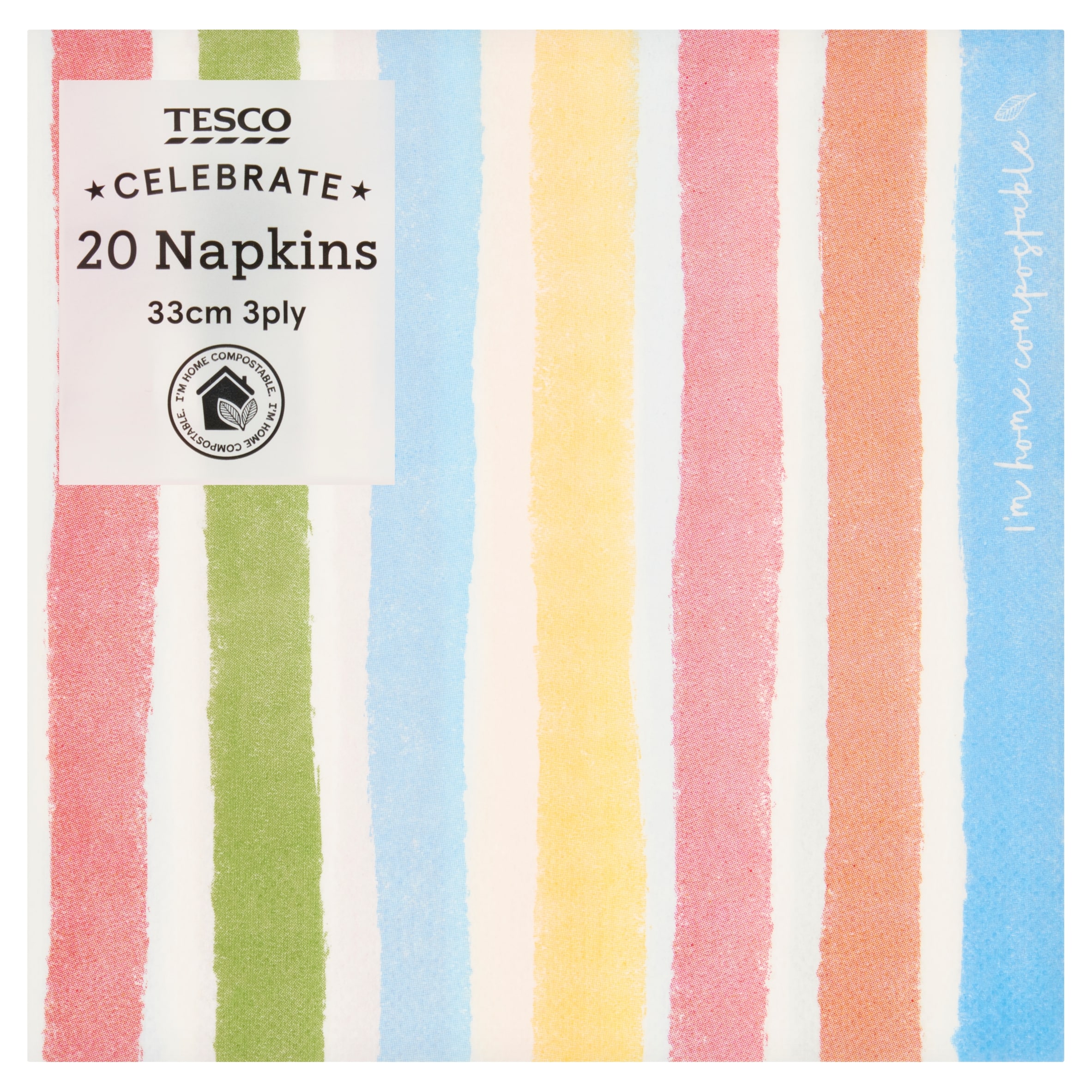 Tesco Rainbow Stripe Napkins 33cm 3ply 20 PACK