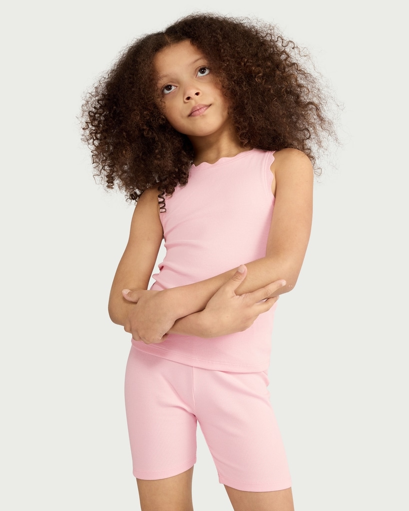 F&F Girls 2-Pack Cotton Rich Scallop Trim Vests in Multi Pink