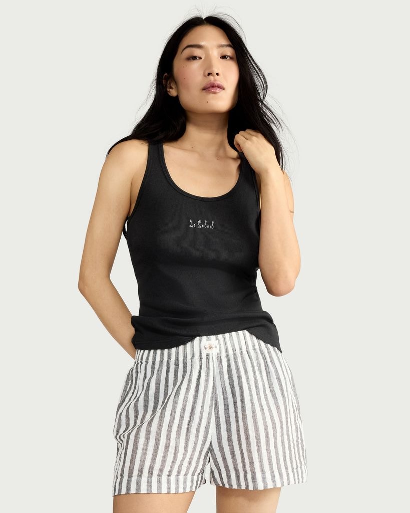 F&F Cotton Rich Striped Short Pyjama Set in Multi Black