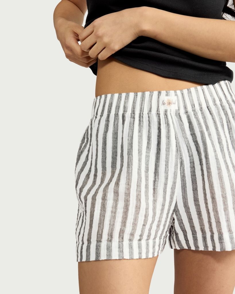 F&F Cotton Rich Striped Short Pyjama Set in Multi Black thumbnail 2