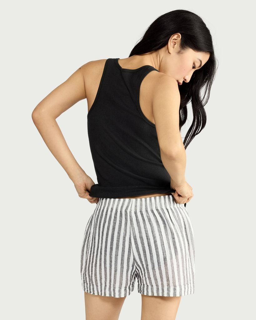 F&F Cotton Rich Striped Short Pyjama Set in Multi Black thumbnail 3