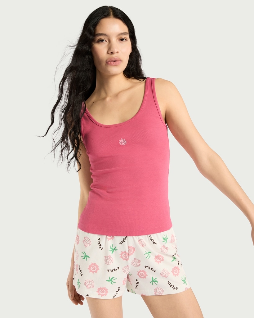 F&F 2-Pack Cotton Rich Embroidered Pyjama Vests in Multi Pink thumbnail 3
