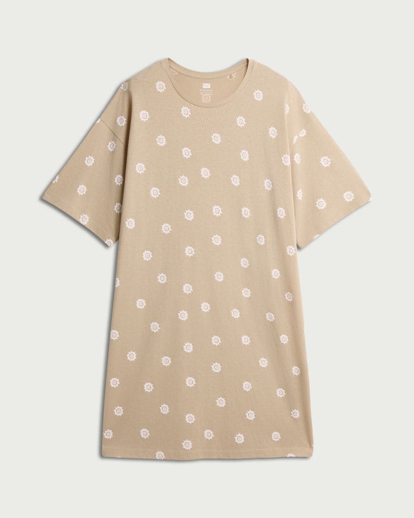 F&F Pure Cotton Sun Print Nightdress in Stone thumbnail 4
