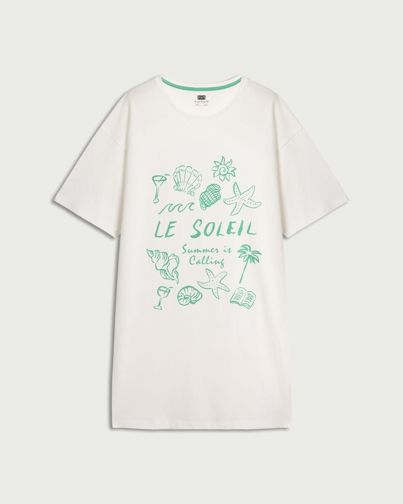 F&F Pure Cotton Le Soleil Print Nightdress in Multi White thumbnail 4