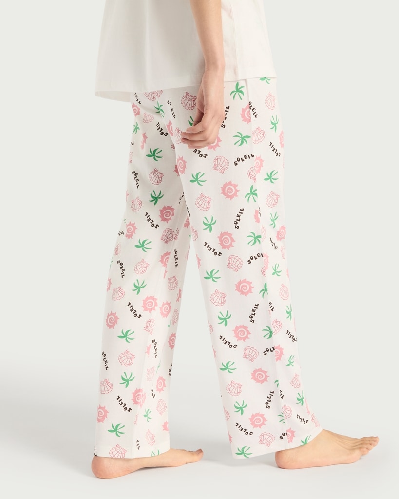 F&F Pure Cotton Soleil Print Pyjama Bottoms in Multi White
