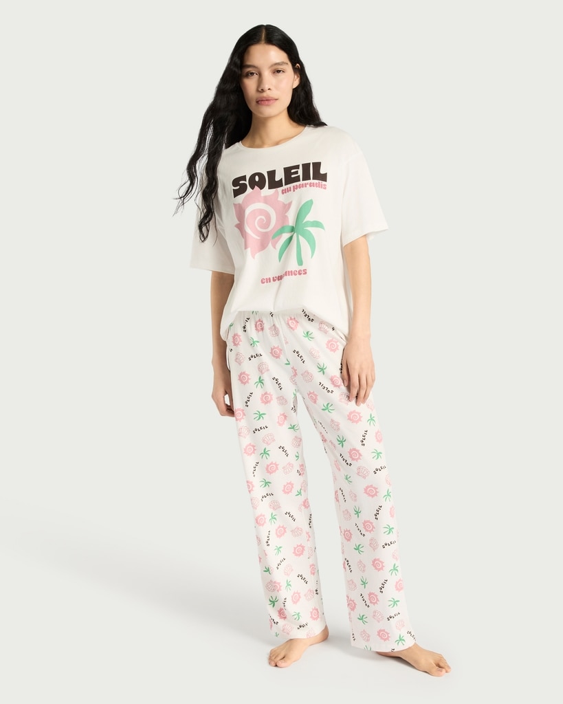 F&F Pure Cotton Soleil Print Pyjama Bottoms in Multi White thumbnail 2