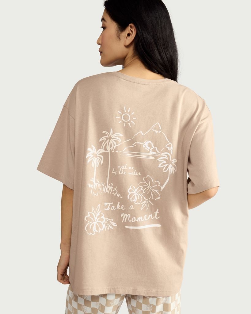 F&F Pure Cotton Le Soleil Print Pyjama T-Shirt in Stone thumbnail 3