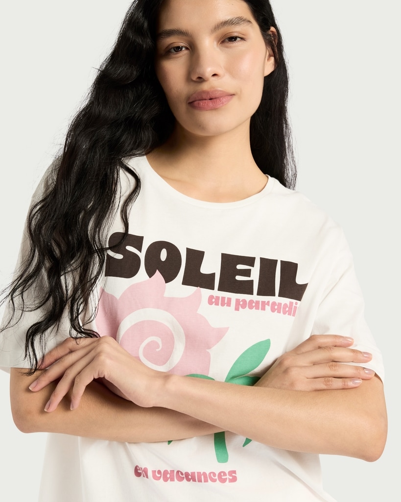 F&F Pure Cotton Soleil Print Pyjama T-Shirt in Multi White