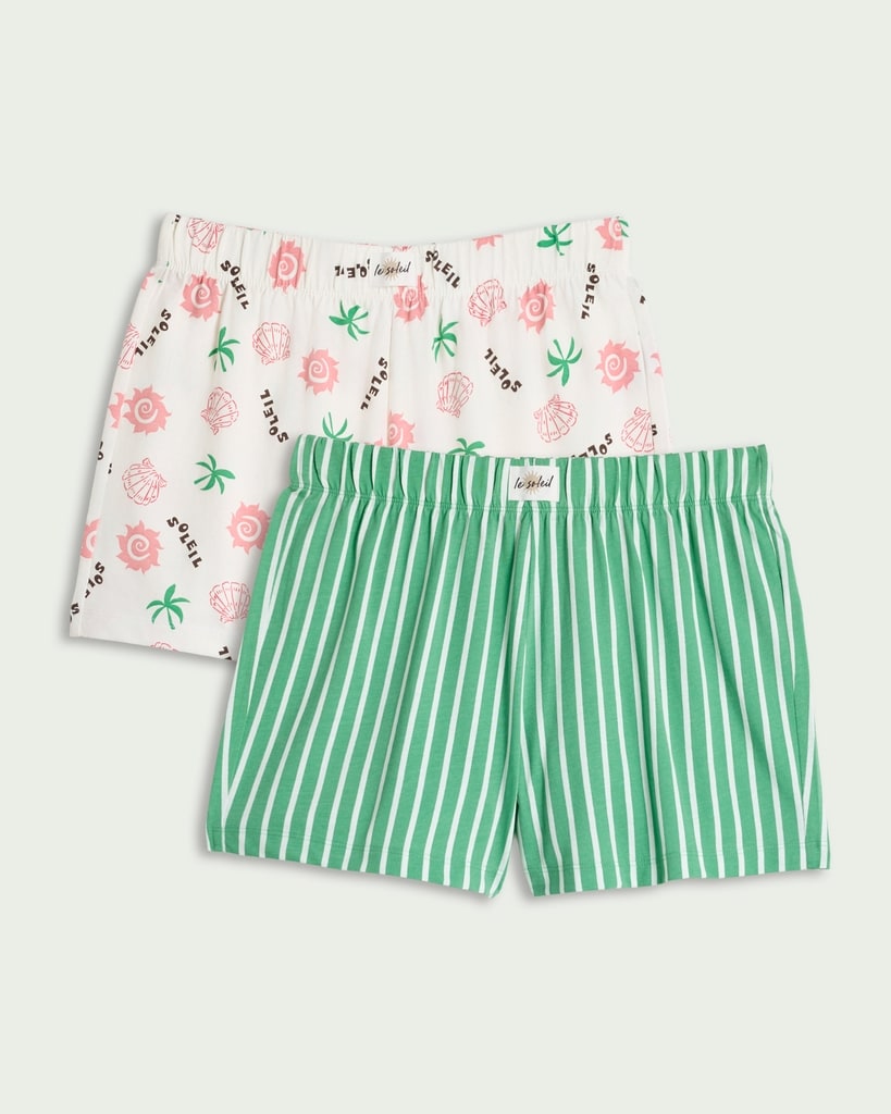 F&F 2-Pack Pure Cotton Printed Pyjama Shorts in Multi Green thumbnail 2