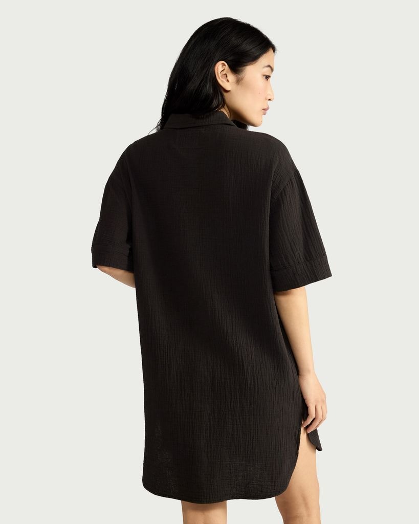 F&F Pure Cotton Double Cloth Textured Button Up Pyjama Shirt in Black thumbnail 3