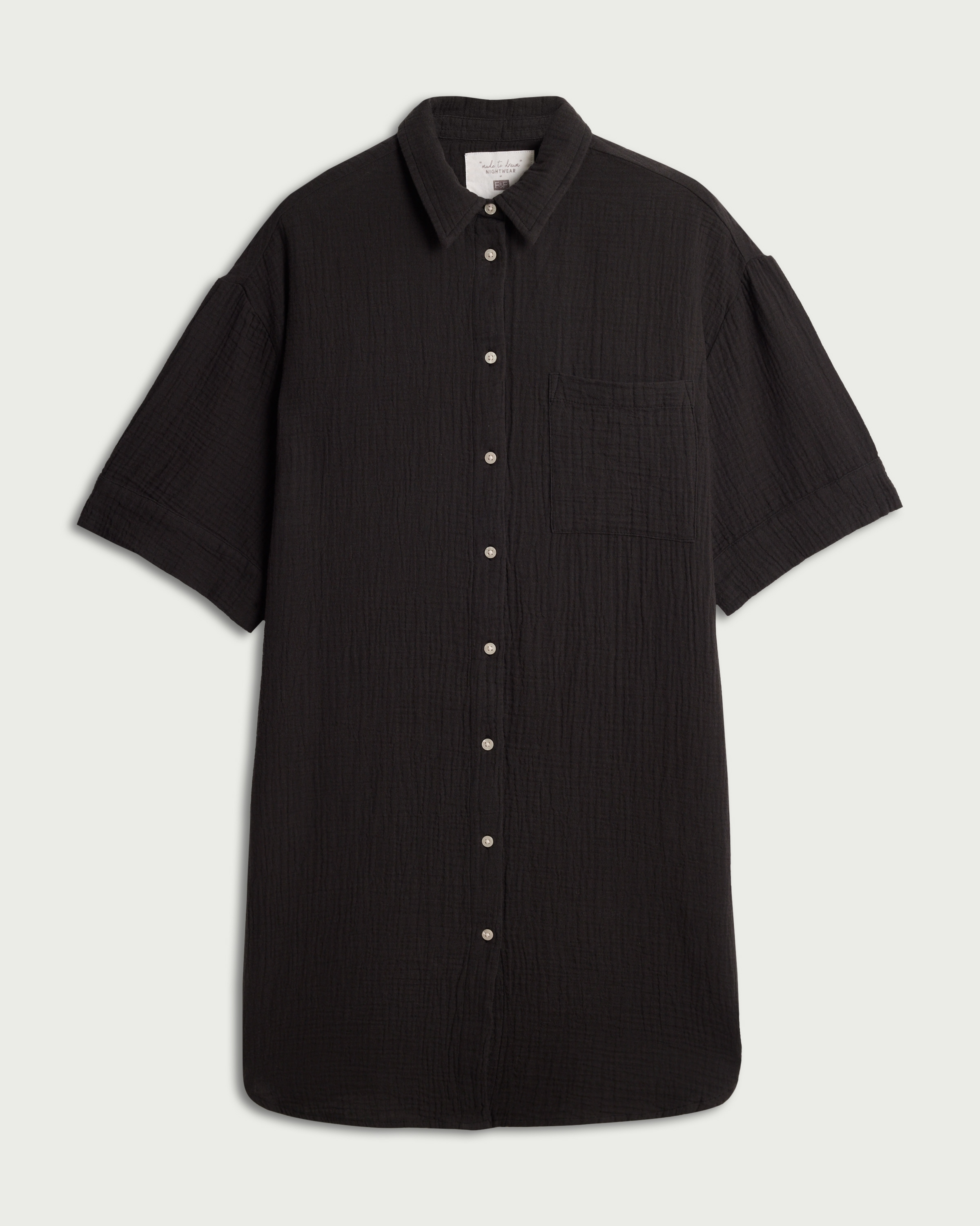 F&F Pure Cotton Double Cloth Textured Button Up Pyjama Shirt in Black thumbnail 4