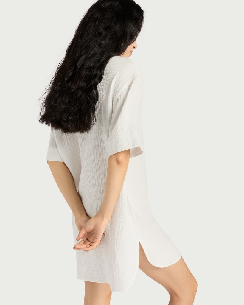 F&F Pure Cotton Short Sleeved Pyjama Nightshirt in Cream thumbnail 3
