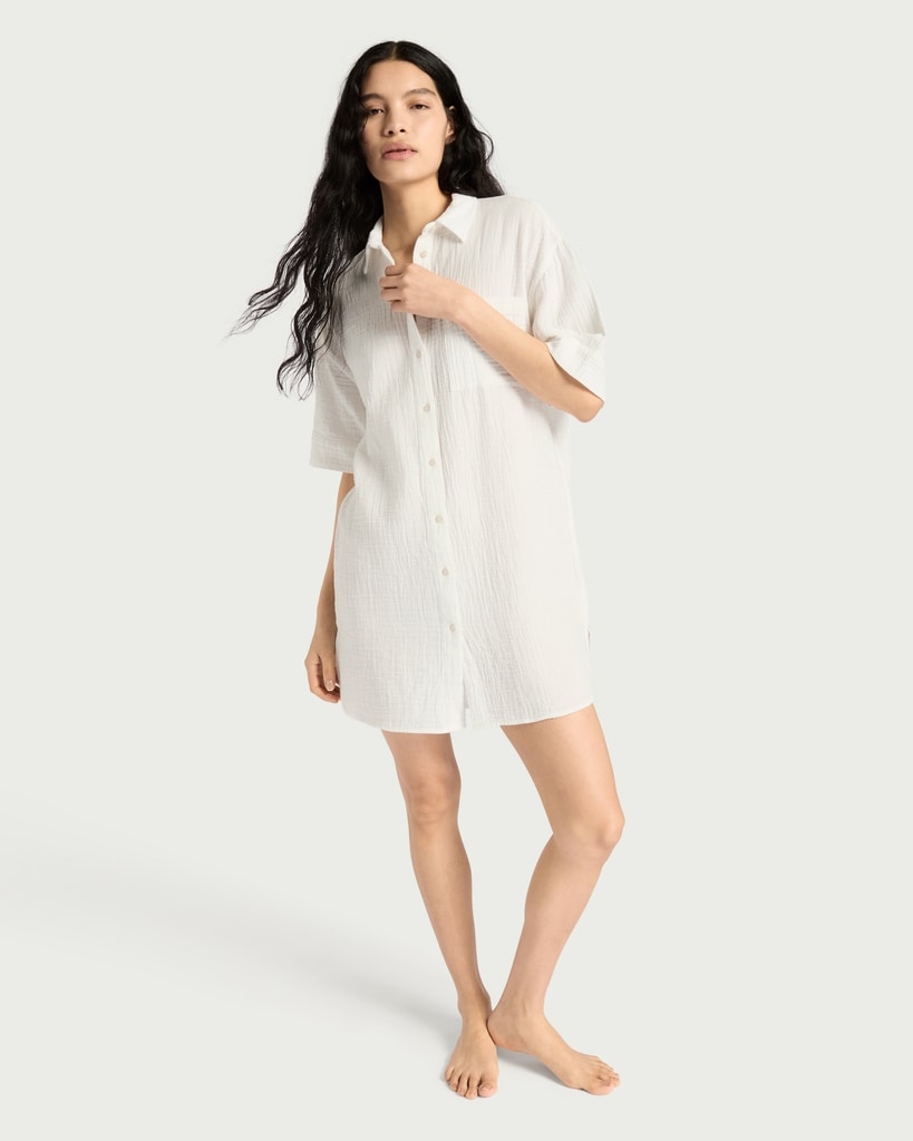 F&F Pure Cotton Short Sleeved Pyjama Nightshirt in Cream