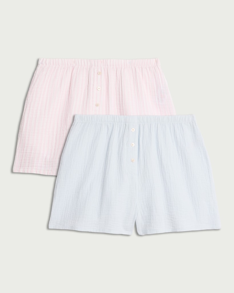 F&F 2-Pack Pure Cotton Button Detail Pyjama Shorts in Multi