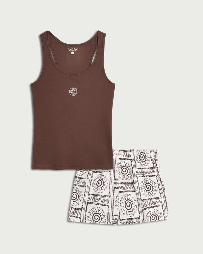 F&F Cotton Rich Printed Short Pyjama Set in Multi Brown thumbnail 4