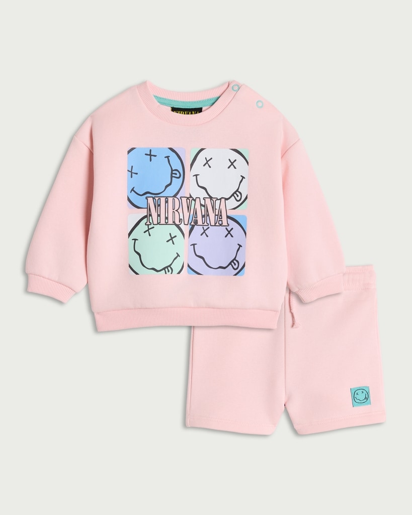 Nirvana Cotton Rich Sweatshirt and Shorts Set in Pink