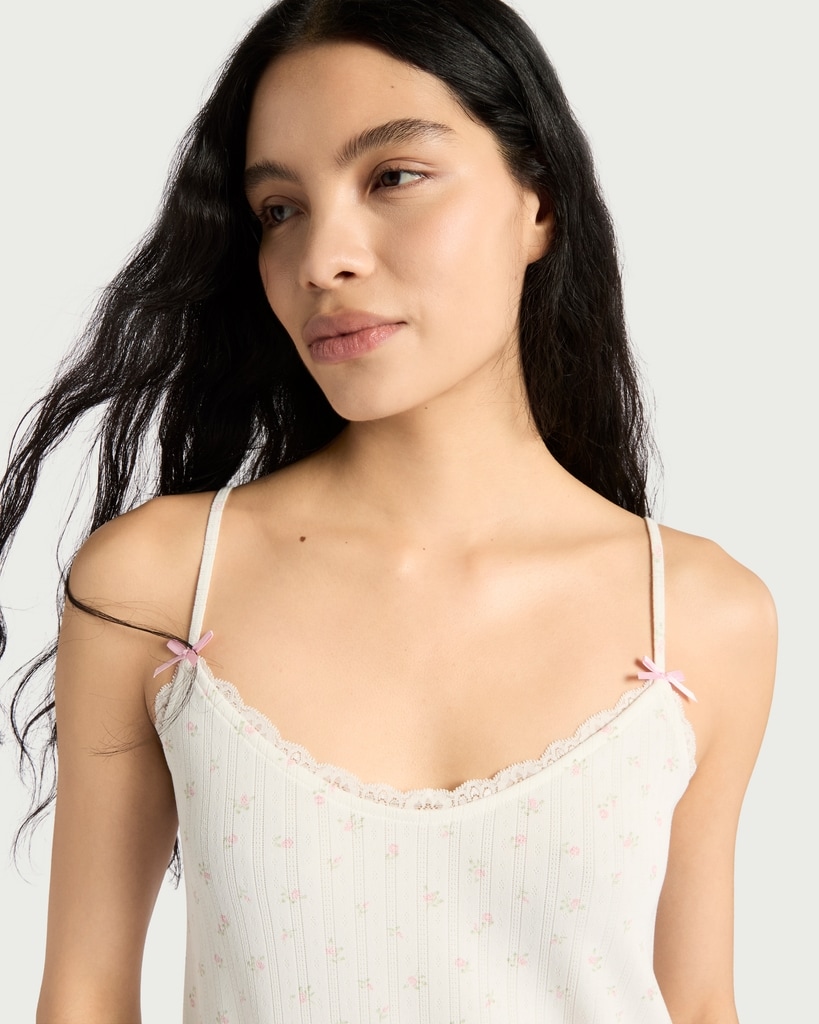 F&F Pointelle Floral Print Pyjama Nightdress in Multi White